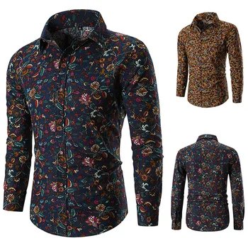 

2020 spring new cotton and linen men's casual long-sleeved shirt fashion comfortable and breathable shirt