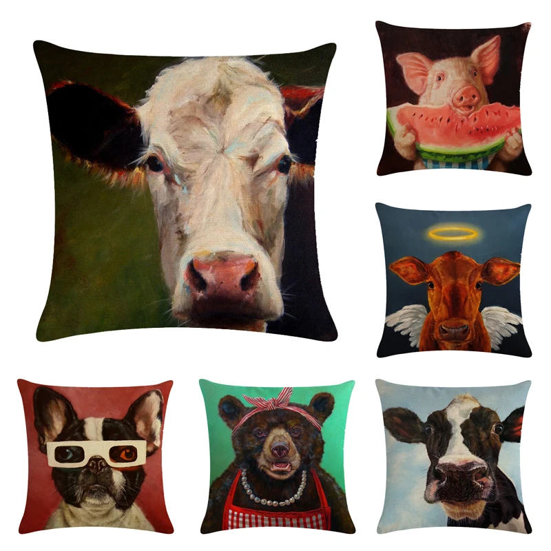 

45 * 45 Cm Cute Funny Dog, Panda and Animal Pattern Cushion Cover Pillow Cover Cat Decorative Pillows