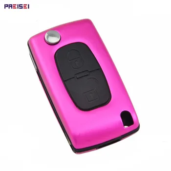 

PREISEI New Aluminum Pink 2 Buttons Blade No Groove CE0536 Remote Car Key Covers For Peugeot 307 Flip Key Replace