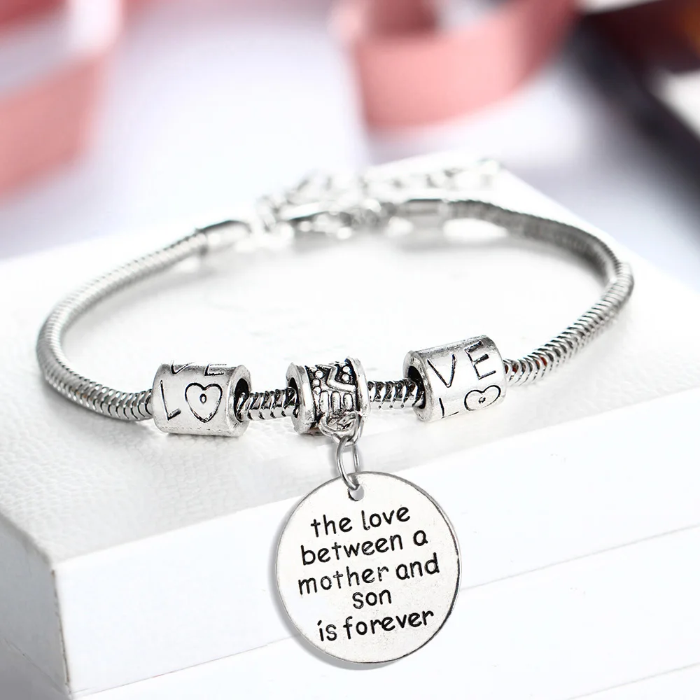 

Hot Love Between Mother Son Is Forever Bangle Bracelets Beads Women Mom Family Mama Boys Jewelry Birthday Party Gifts Wristband