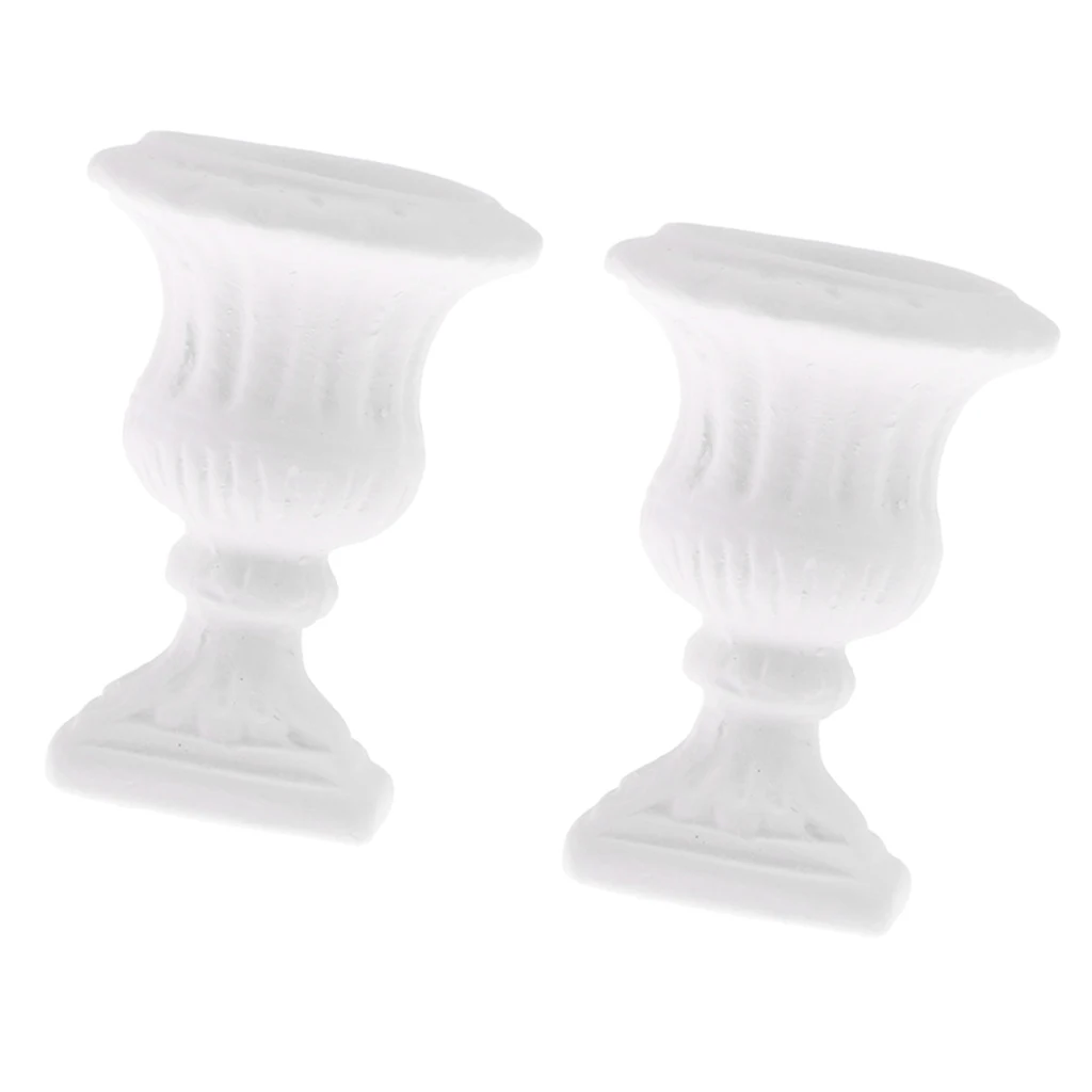 3.5cm 2Pcs 1/12 White Ceramic Flower Pot Dollhouse Miniature Garden Decoration for Dolls House Accessories