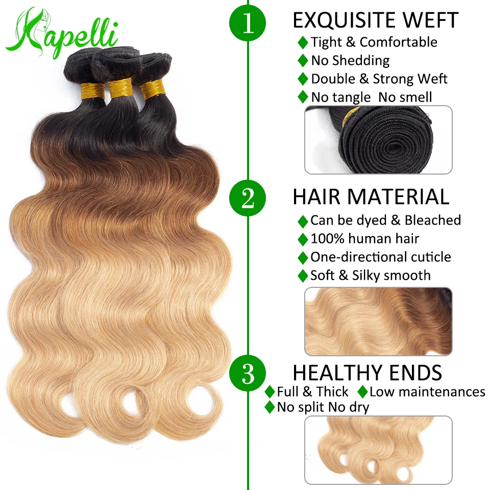 3Bundles Blonde Brazilian Body Wave With Closure Ombre Bundles With Closure 4Pcs 1B/30/27 3 Tone Human Hair Extension Remy Hair 3Bundles Blonde Brazilian Body Wave With Closure Ombre Bundles With Closure 4Pcs 1B/30/27 3 Tone Human Hair Extension Remy Hair