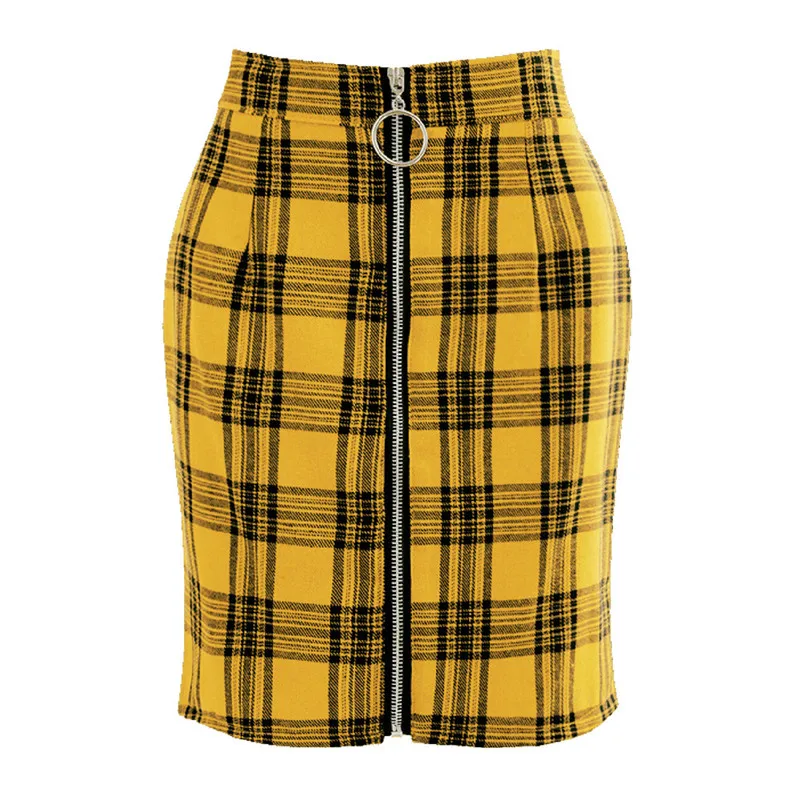 Womens Sexy Party Plaid Zipper Wooden Ear Slim High Waist Hip Short Mini Skirt A1$ (13)