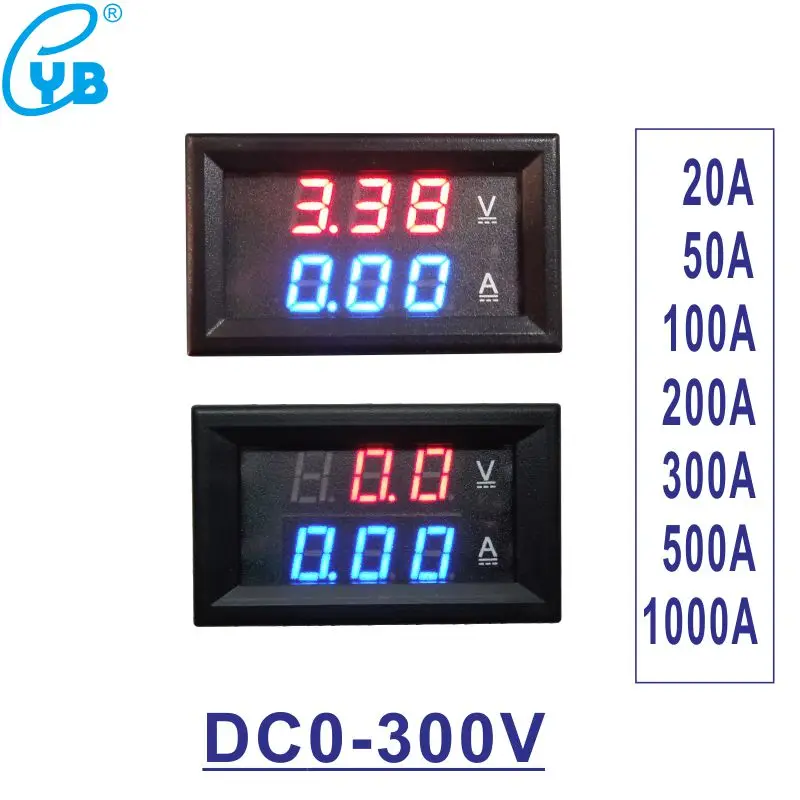 

DC 0-300V Voltmeter Ammeter DC 20A 50A 100A Dual Meter Voltage Current Meter Mini LED Display 200A 300A 500A 1000A Multimeter