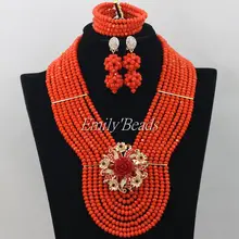 Модный комплект украшений в африканском стиле оранжевая нигерийская индийская свадьба ожерелья Ювелирные наборы AMJ991