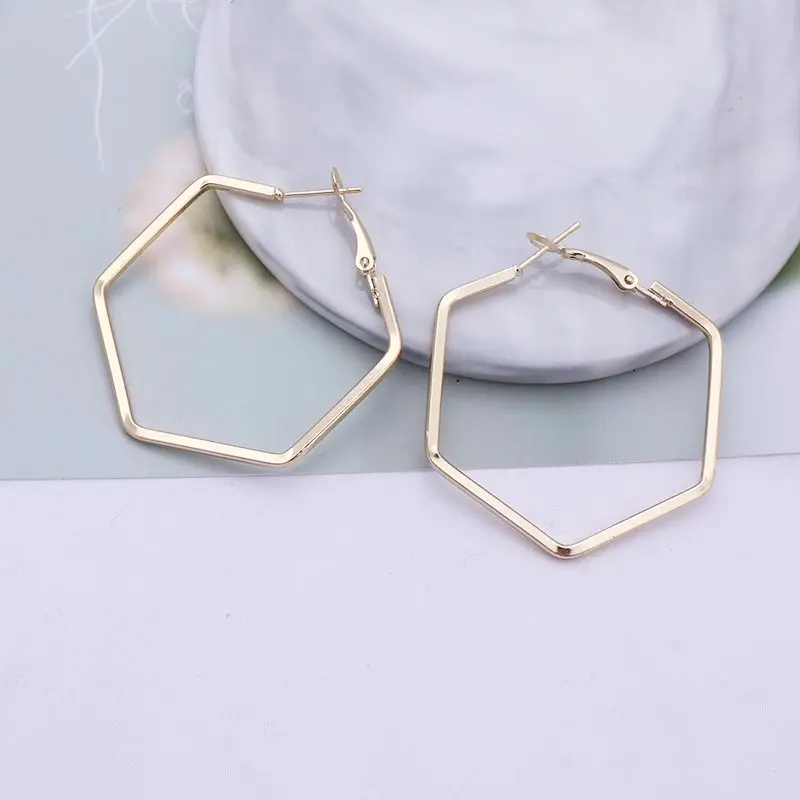 

Big Hoop Earrings For Women Brincos Gold Silver Color Statement Jewelry Trendy Big Circle Hexagon Geometric Earrings EB379