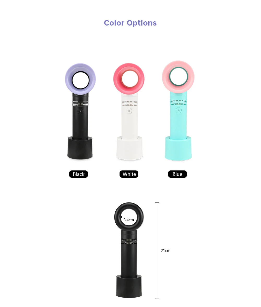 Color : White Low Noise Size: 6 21cm Low Noise Detachable Base Low Power Consumption Safe White Red Circle Mini Portable Handheld Leafless Fan USB Rechargeable