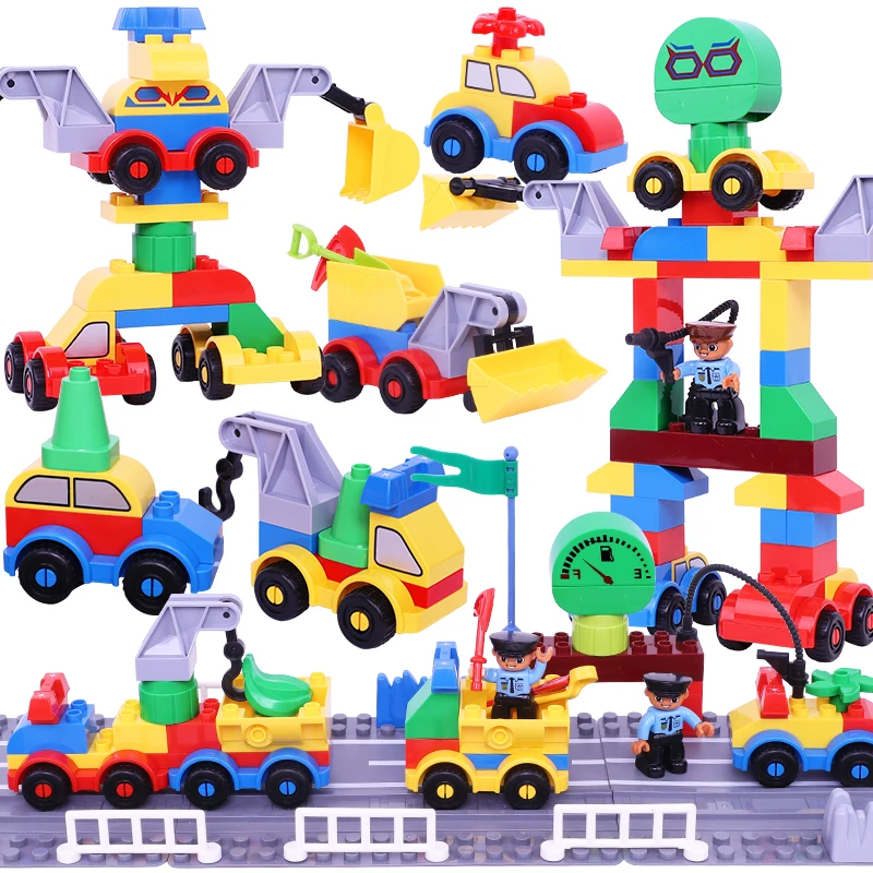 375 шт. большие частицы детский город полиция строительные блоки игрушки Детские собранные автомобиль совместимый с лего родитель-ребенок