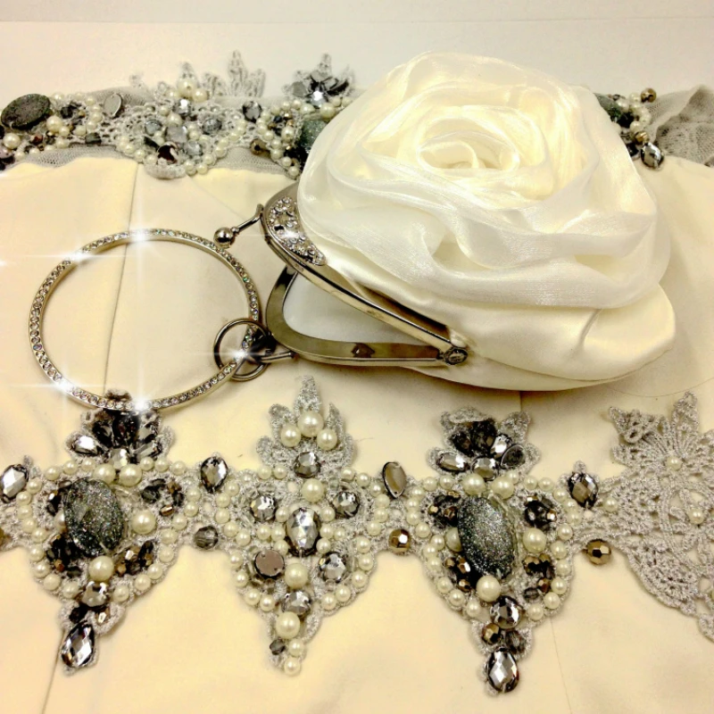  Vintage Old Skool Pearl Handkerchief Evening Bag New Flower Bridal Banquet Bag Fairy Women Handbag 