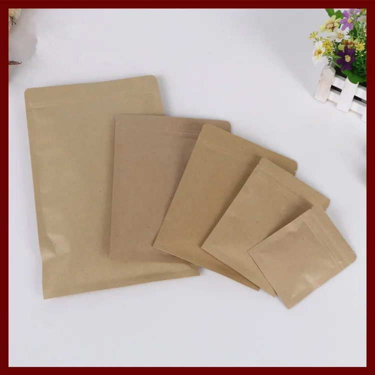 

13*21 50pcs brown self zip lock kraft paper bags Flat version for gifts sweets and candy food tea jewelry retail package paper