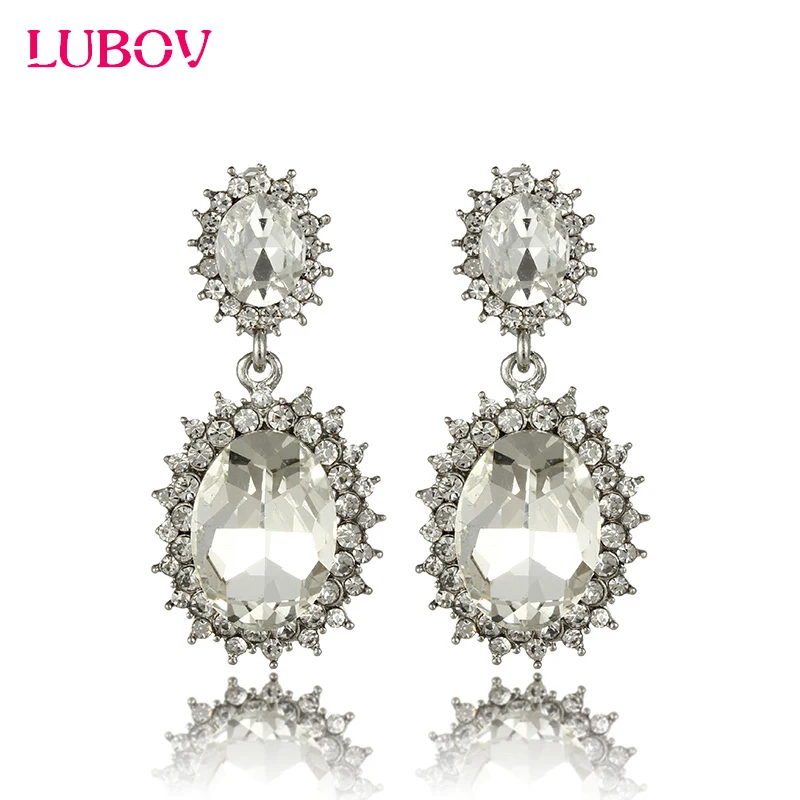 

LUBOV Crystal Drop Earrings Shinning Elegant Lovely Crystal Water Drop Oval Gem Stone Pendant Dangle Earrings Women Jewelry 2018