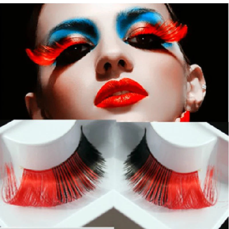 

Exaggeration Thick Color False Eyelashes Creative Makeup Modeling Eye Tail Lengthened Red