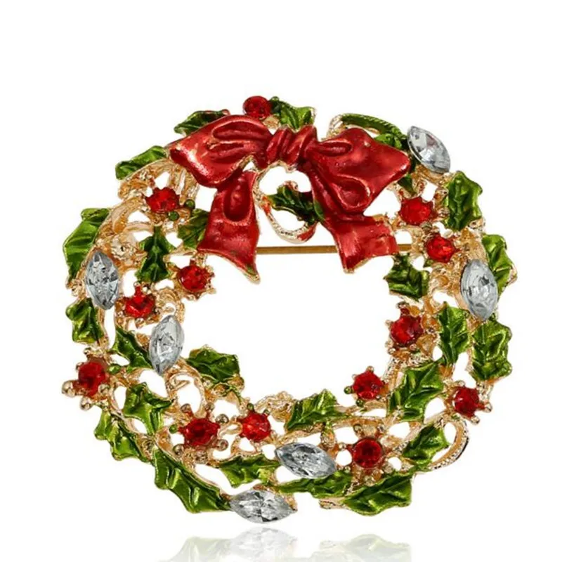 glaze Enamel Gold color Multicolor Leaf Flower and Bow Wreath Brooch Christmas Gift for friends flower collar brooch | Украшения и