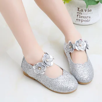 

2020 New Girls Soft Bottom Sequins Flowers Non-slip Princess Shoes Single Dance Shoes
