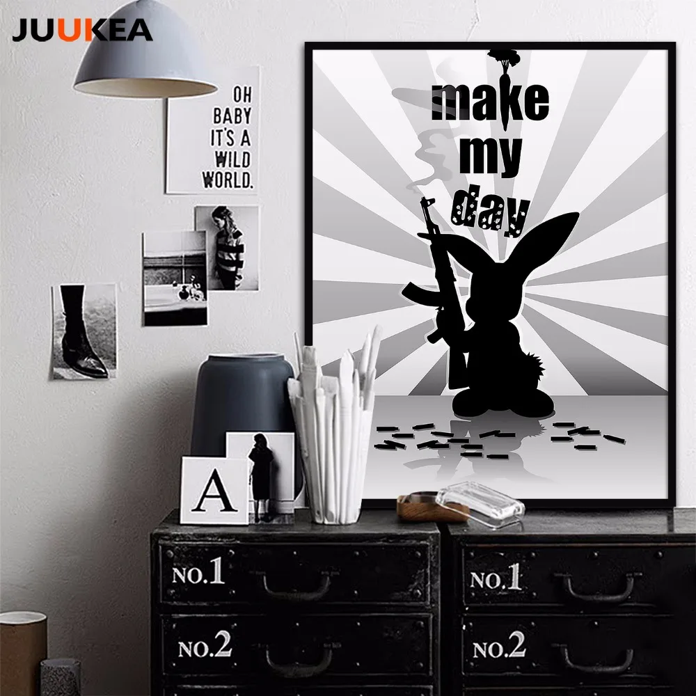 Kekerasan Hitam Putih Kelinci Paskah Kelinci Mesin Gun Wortel Komedi