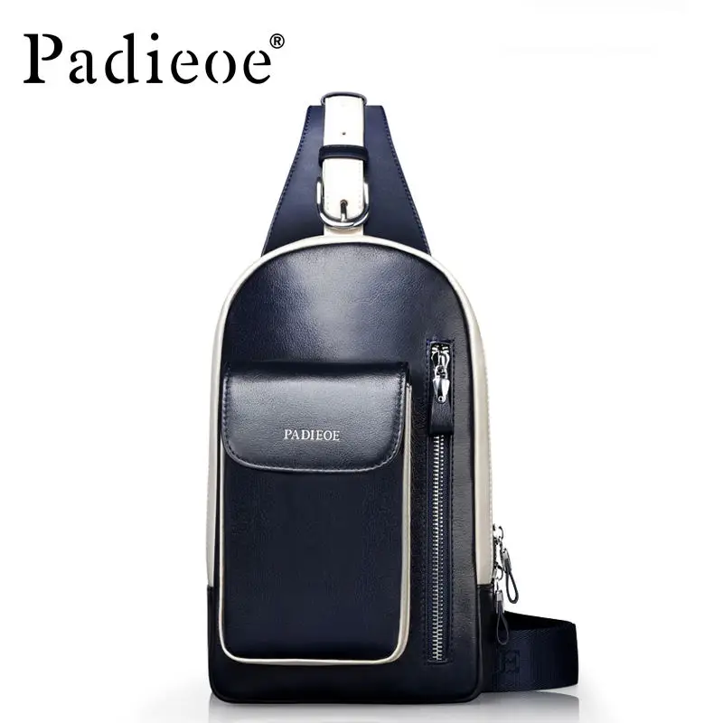 

Padieoe Brand Men Fashion Messenger Bags Luxury Designer Handbags Genuine Leather Chest Packs Blue Crossbody Bag Free Shipping