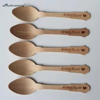 

100 wedding mini Spoons classic Spoons Wooden Spoons Personalized English Arabic Hebrew text font wedding party decorations