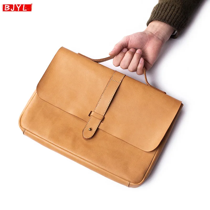 

BJYL Luxury fashion women handbag genuine leather business cross computer briefcase retro female shoulder messenger laptop bag