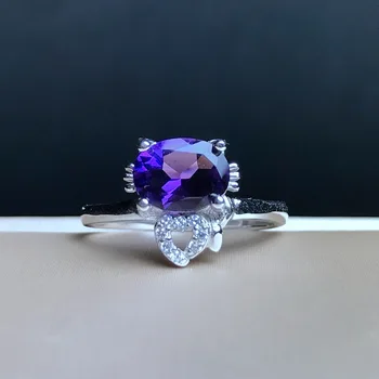 

MeiBaPJ Natural Amethyst Gemstone Cat Ring for Women Real 925 Sterling Silver Fine Jewelry