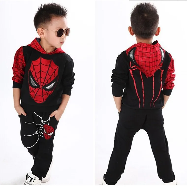 Плотные комплекты одежды с человеком-пауком для мальчиков Осенняя спортивная одежда, костюм для мальчиков, Мужская толстовка с капюшоном, куртка+ штаны, детская одежда