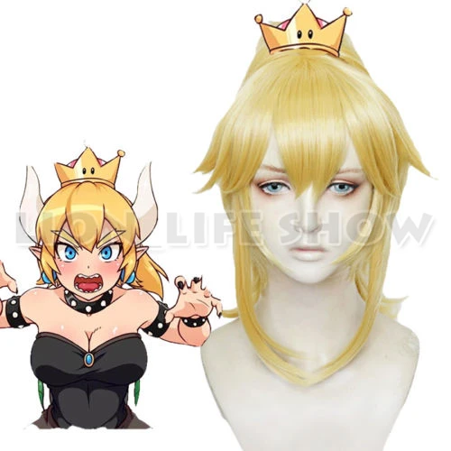 Mario Princess Koopa Bowsette Princess Peach Blonde Long Cosplay Wig Golden Wig