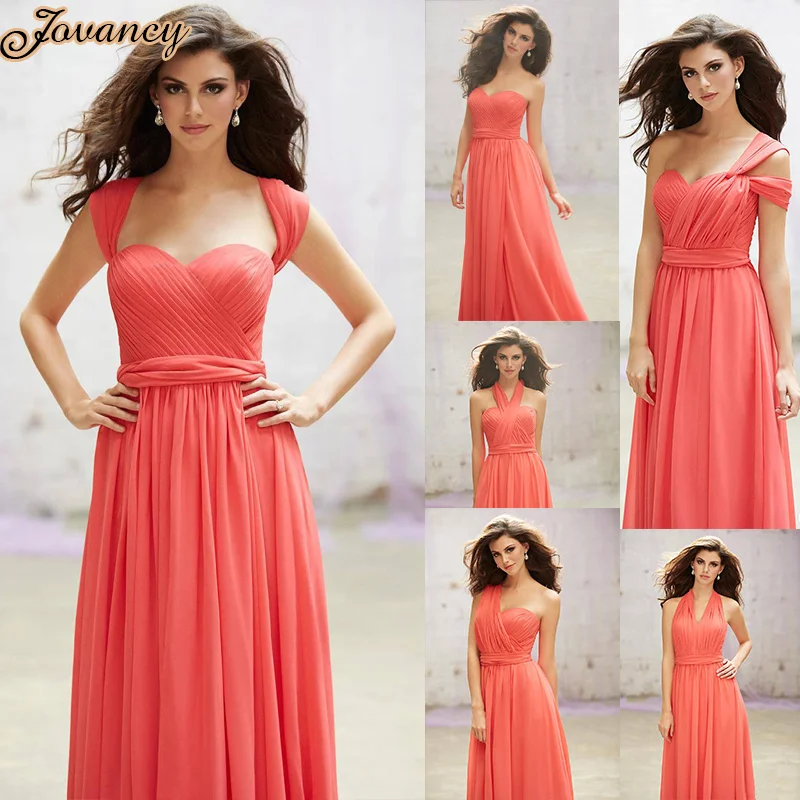 Elegant Convertible 6 Styles Chiffon Aline Prom Dress Peach Red Long