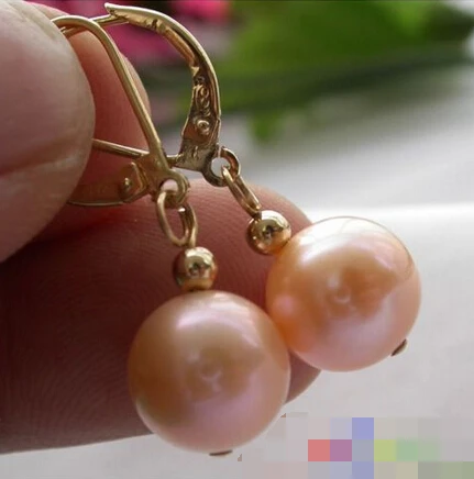 

free shipping 00069 PINK ROUND FRESHWATER PEARL DANGLE EARRING