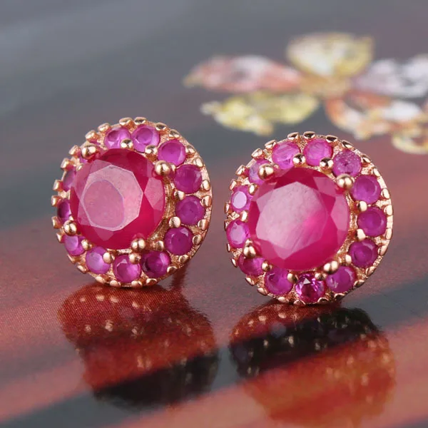 Бренд, розовое золото, красный драгоценный камень, свадебные серьги-гвоздики для женщин, массивные серьги, серьги-гвоздики с австрийскими кристаллами E308d