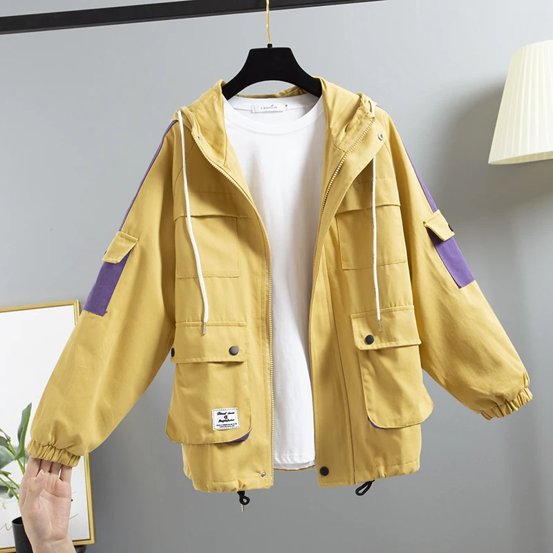 lower price Spring Autumn Outerwear Coat Women Long Sleeve Casual Patchwork Oversize Loose Zipper Windbreaker F