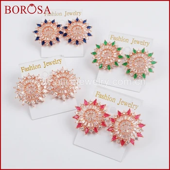 

BOROSA 5Pairs Rose Gold Color CZ Micro Pave White Zircon Crystal Earrings Fashion Druzy Stud Earrings for Women Jewelry WX784