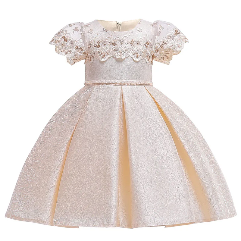 Сетчатое платье принцессы с короткими рукавами для маленьких девочек на свадьбу; элегантная детская одежда; модная детская одежда с юбкой-пачкой для маленьких девочек - Цвет: champagne