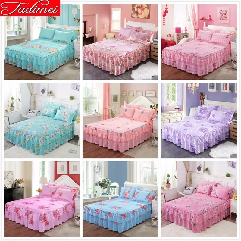 

Single Twin Full Queen King Size Bedspreads Adult Kids Child Girl Pink Bed Skirts With Lace 120x200 150x200 180x200 Cm Bed Cover