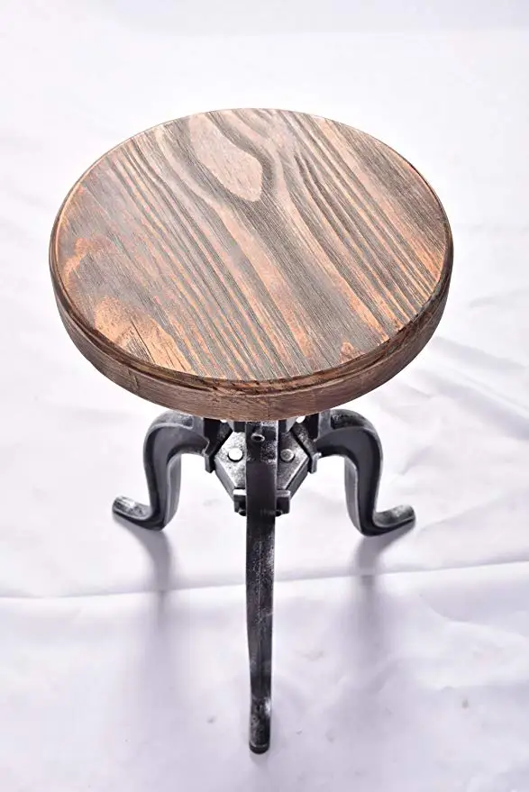 Bar Chairs American Antique Industrial DIY Crank Stool Adjustable Bar Chair Cast Iron Three-legged Chair Bar Stool Wood Seat