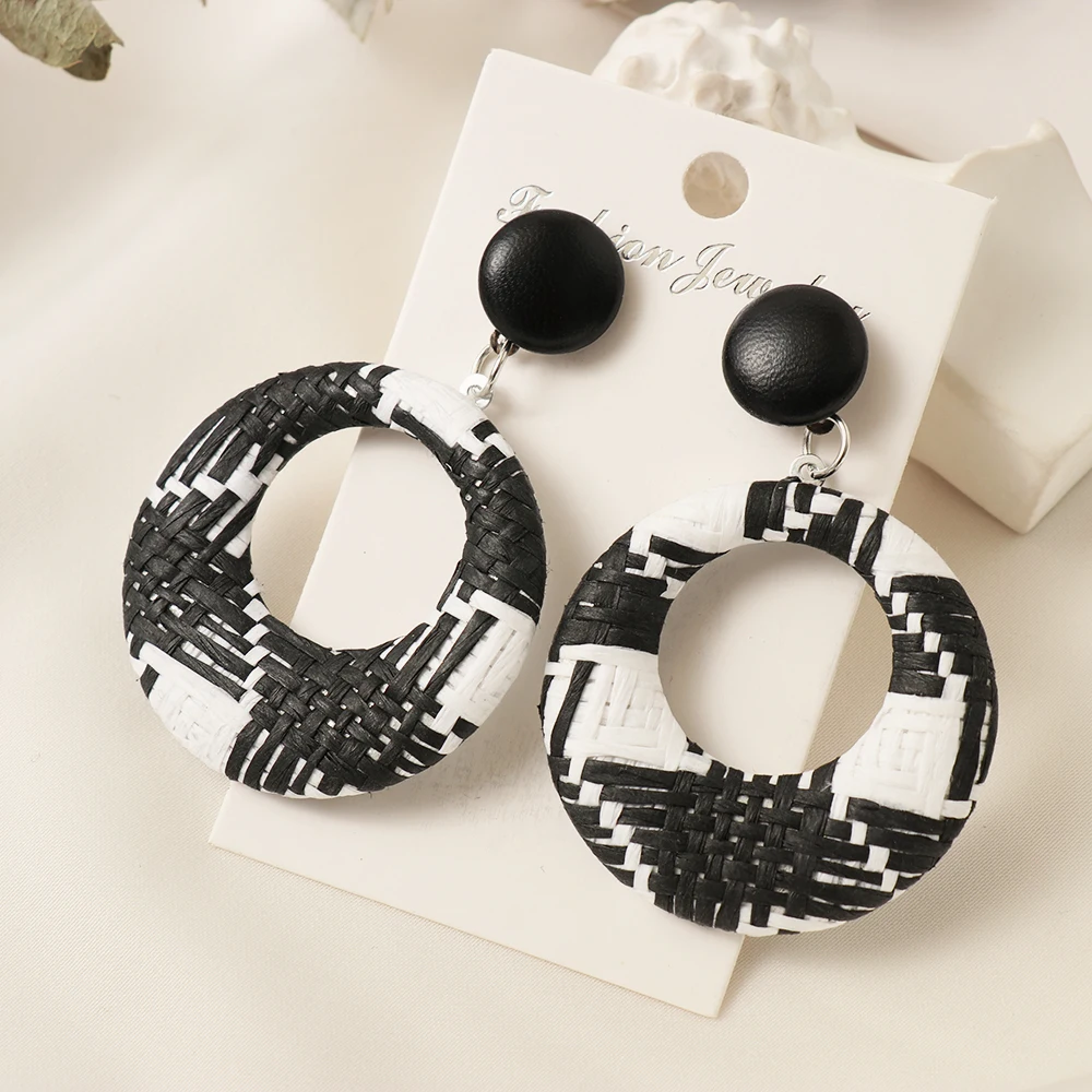 

Wooden Rattan Wicker Straw Drop Earrings For Women Handmade Bohemian Vintage Bamboo Wicker Statement Earrings Brincos Mujer Aros