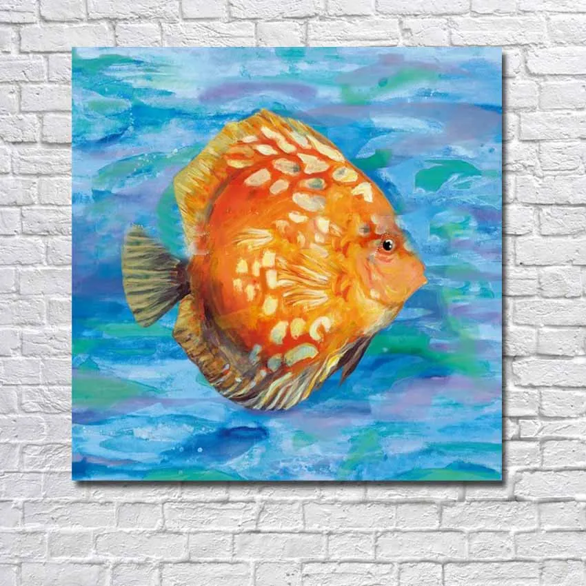 Hot sale unique Animal yellow fish wall Art Handpainted Oil Painting On Canvas for Living Room ...