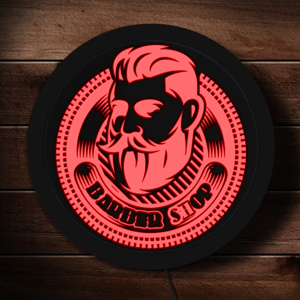 Barber Shop Logo LED Lighting Sign Hairdresser Business Logo LED Hanging Wall Sign Hair Salon Barber Light Edge Acrylic Board