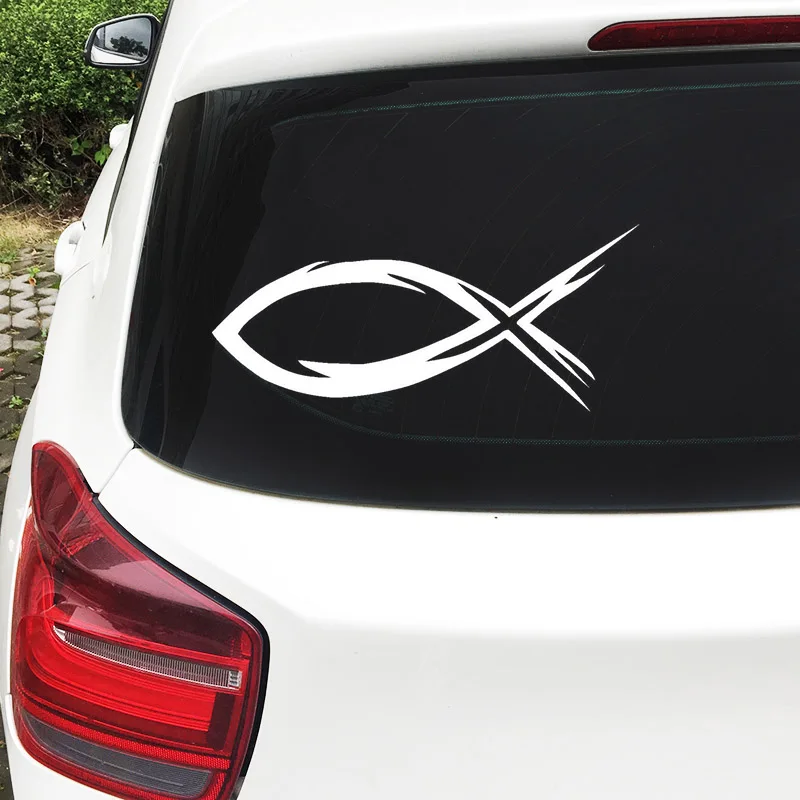 

20.3*8.9CM Grunge Jesus Fish Vinyl Decal Car Styling Window Decoration Creative Car Stickers Red Black Silver DY-030
