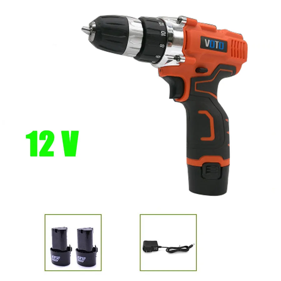 

VOTO V6 2*Battery Rechargeable Cordless Drill Electric Screwdriver Set Lithium Power Tools Screw Gun Driver 12V Orange 2018
