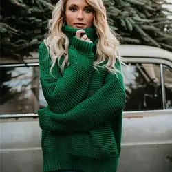 Женские Свитера Осень Зима Водолазка Теплый пуловер с длинными рукавами однотонный Повседневный вязаный свободный негабаритный свитер
