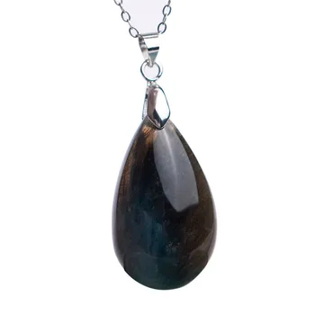

Drop Shipping Genuine Natural Labradorite Gems Crystal Pendant Necklace 2018 Newly Fine Stone Pendant Fashion Crystal Pendant