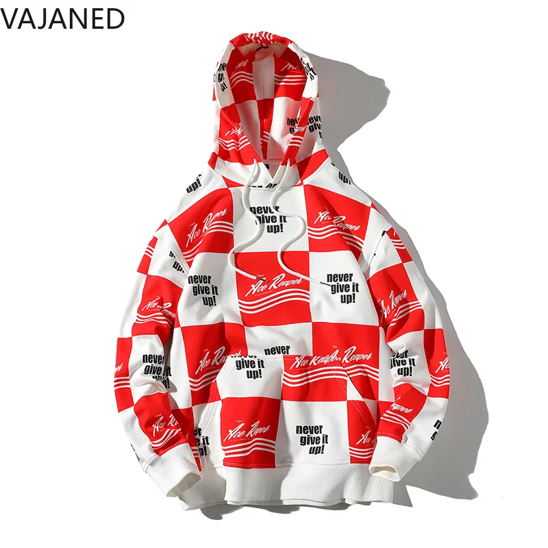 VAJANED хип хоп high street модный тренд для мужчин свободные худи 2019 весна плед