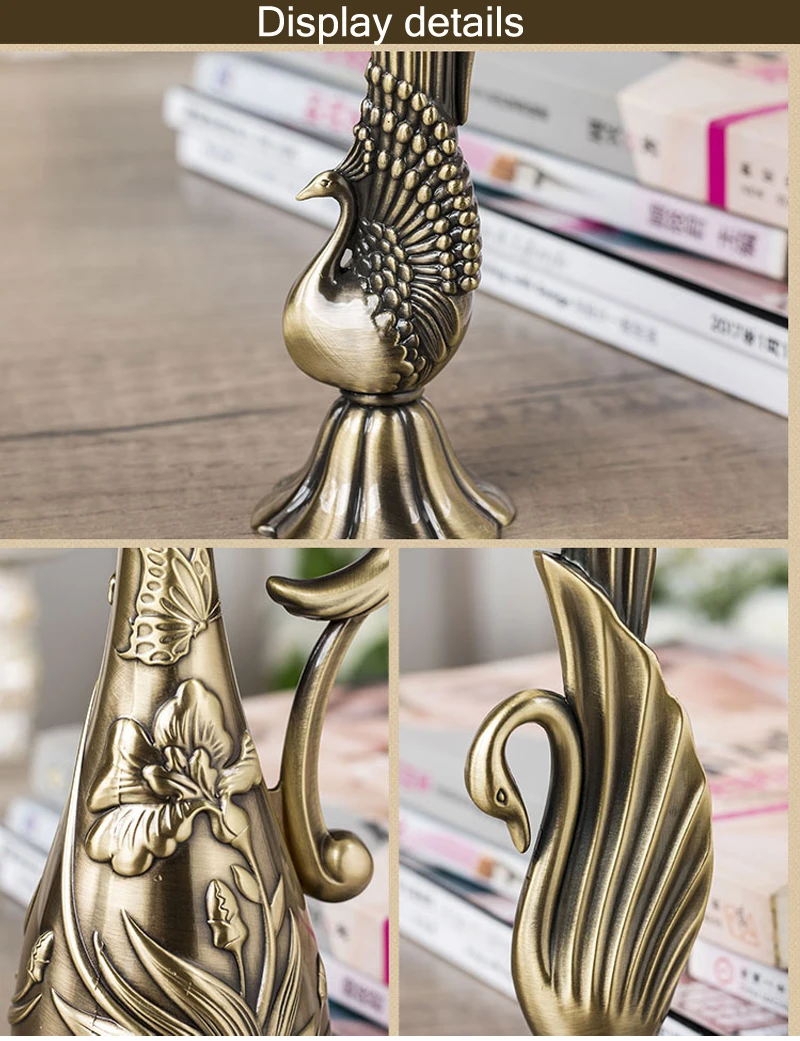 Европейский ретро павлин ваза золото/бронза/серебристый металлический сплав маленькие цветочные вазы Декор бутылки украшения дома аксессуары