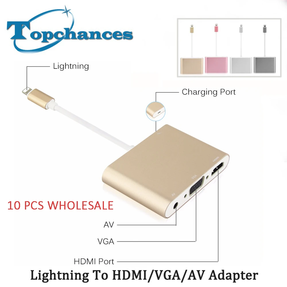 

10pieces Newest For Lightning to Digital AV Video HDMI/HDTV/VGA/AV Cable Adapter For iPhone 8 7 7 Plus 6 6S For iPad Series