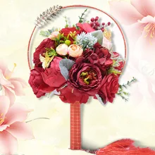 Уникальный веер Тип Wdding цветок броши ювелирное кристалл букет невесты красный Шелковая Роза украшение для свадьбы Boquets Ramo de la boda