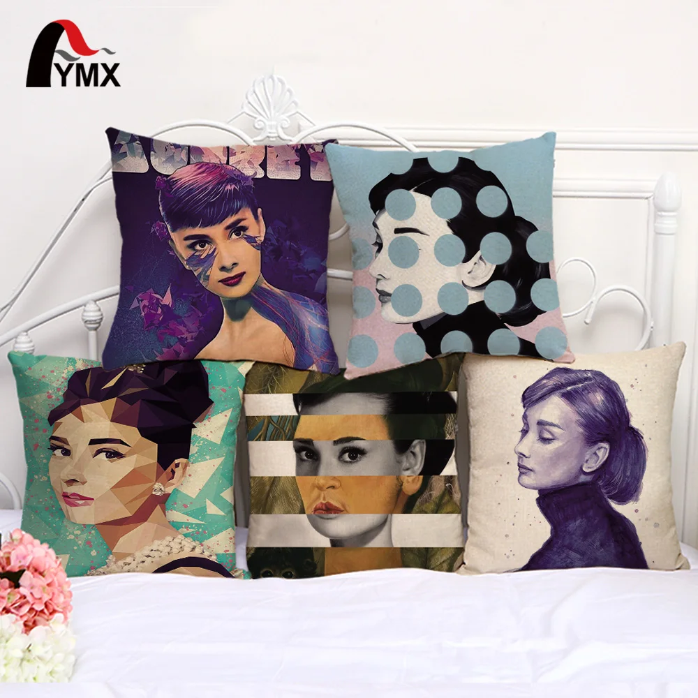 

Simple Style Audrey Hepburn Cushion Cover Cotton Linen Cushion Cover For Sofa Chair Seat Throw Pillowcase Decorative Pillows