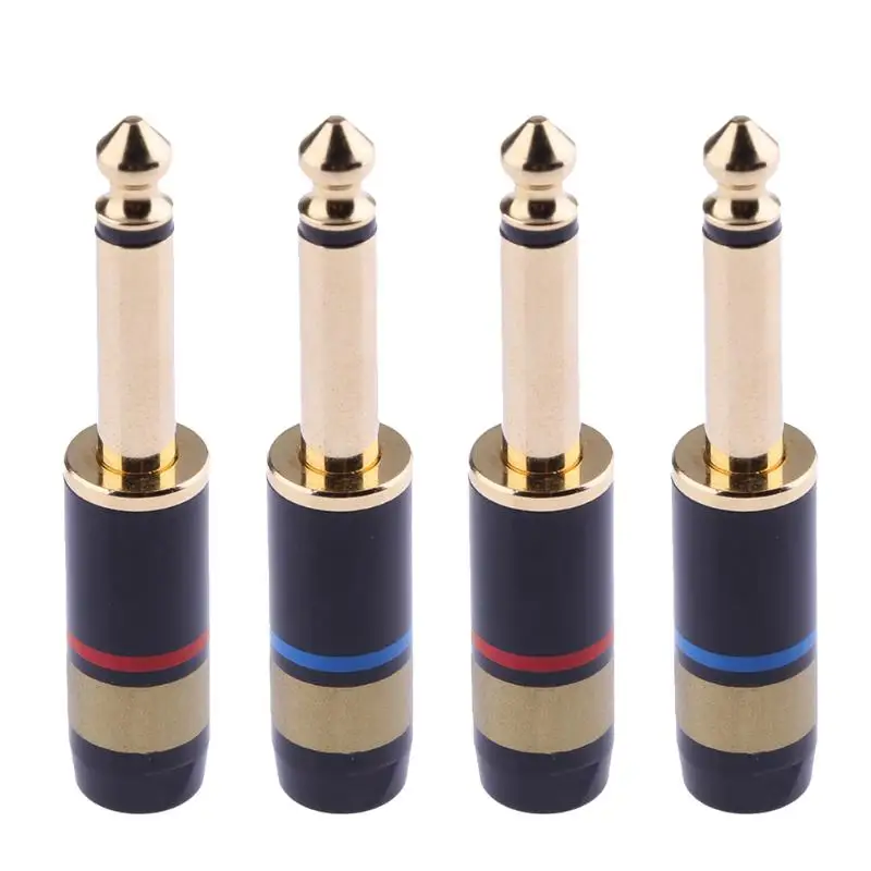 4pcs Pure Copper 6.35mm Mono Plug Soldering Audio Connector Gold Plated