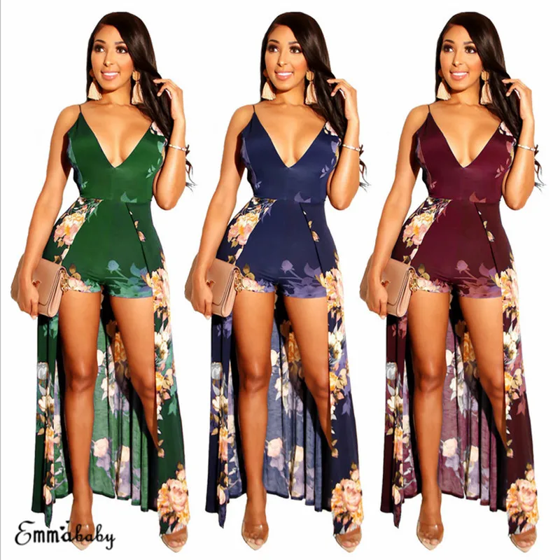 

Women Fashion Maxi Boho Floral Printed Deep V-Neck High Slit Long Dress Summer Beach Cocktail Party Dress