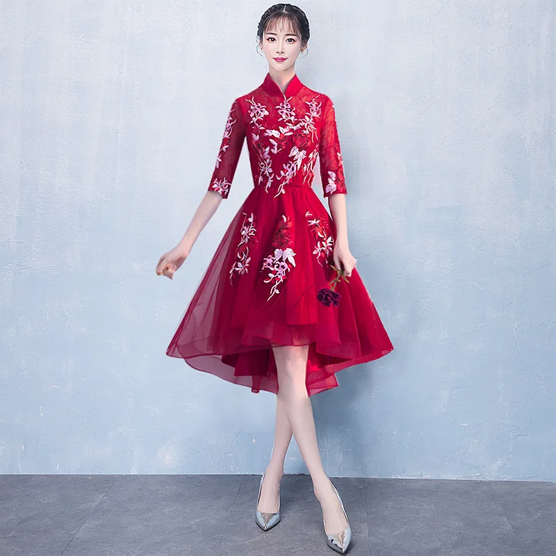 Novelty Sexy Red Flower Lady Cheongsam Vestidos Classic