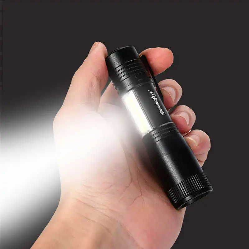 Super Bright Zoomable Mini LED Flashlight XPE Q5+COB LED Torch Lamp Penlight AA14500 4 Modes powerful led flashlight #4A30 (8)