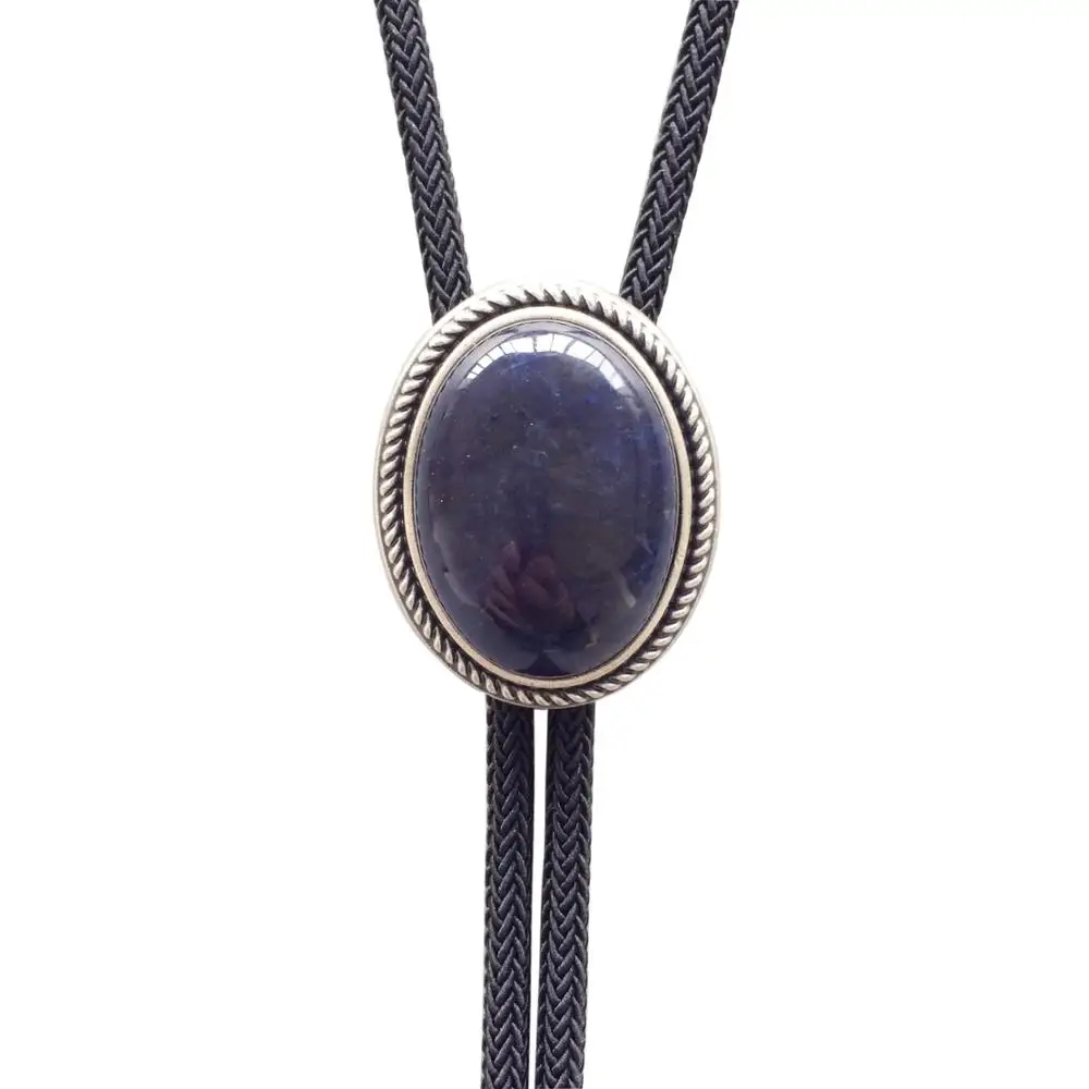 New JEAN'S FRIEND Original Nature Dark Blue Plessite Stone Oval Wedding Bolo Tie Necklace